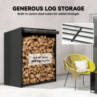 Outsunny Log rack, steel wood storage, fabric cover, 300 kg load capacity, 140 x 70 x 154 cm, black(m-4)