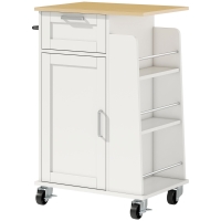 HOMCOM Carrello da Cucina con Cassetto, Armadietto, Portasciugamani e 3 Portaspezie, in Legno, 62x40x87 cm, Bianco