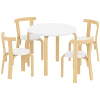 AIYAPLAY Set Tavolo e Sedie per Bambini 3-8 Anni 5 pz con Bordi Arrotondati in Legno Bianco(m-10)