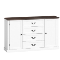 HOMCOM Credenza da Cucina Stile Vintage con 4 Cassetti e 2 Armadietti con Mensole Regolabili, 147x40x87, Legno Bianco
