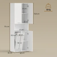 HOMCOM Armario de baño de 174 cm con cesto de ropa abatible y puertas de cierre suave, Blanco(m-3)