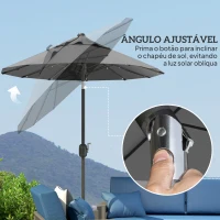 Outsunny Chapéu de Sol Duplo 295x150x219 cm com Luzes LED Solares Teto com Inclinação Ajustável e Manivela Manual para Jardim Cinza(m-5)