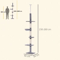 PawHut Albero Tiragraffi a 4 Livelli ad Altezza Regolabile, in Truciolato, Peluche e Sisal, 40x34x230-260 cm, Grigio(m-3)