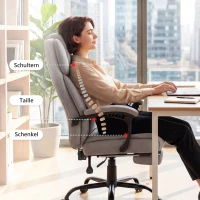 HOMCOM Hoge rug massage-bureaustoel met vibratie, warmtefunctie, verstelbare rugleuning, voetensteun, afstandsbediening, grijs(m-5)