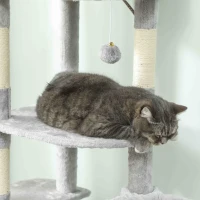 PawHut 170 cm Large Cat Tree, Cat Tower with 7 Scratching Posts, 2 Condos, Hammock,  Light Grey(m-12)