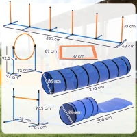 PawHut Zestaw agility dla psów 11-częściowy zestaw agility z 2 tunelami, regulowaną obręczą do skakania, przeszkodami, tyczkami slalomowymi(m-3)