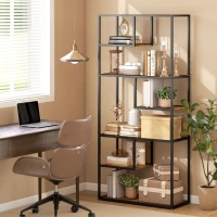 HOMCOM Mobile Libreria a 7 Livelli in Legno e Acciaio Stile Industriale, 83x34x180 cm, Marrone(m-2)