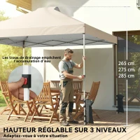 Outsunny Tonnelle de jardin pop up tente pliante hauteur réglable 3 parois latérales sacs de sable sac de transport 3 x 3 m crème(m-7)