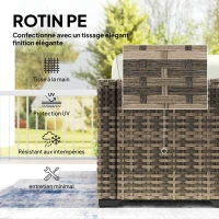 Outsunny Salon de jardin extérieur d'angle 5 places en résine tressée, canapés, repose-pieds, table basse et coussins, crème(m-5)