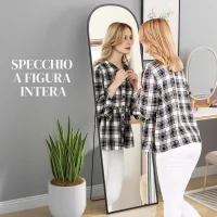 HOMCOM Specchio da Terra e Parete Moderno in Lega di Alluminio con Supporto Pieghevole, 50x170 cm, Nero(m-4)