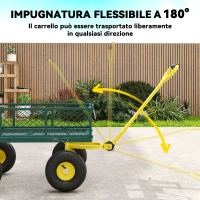 Outsunny Carrello da Giardino in Acciaio con Capacità 200 kg e Pareti Laterali Rimovibili, 104x54x51 cm, Verde e Giallo(m-6)
