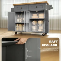 HOMCOM Căruț de Bucătărie cu 2 Sertare și 2 Dulapuri, Insulă de Bucătărie cu Blat din Lemn, 111x44,5x82,5 cm, Gri(m-5)