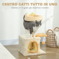 PawHut Albero Tiragraffi per Gatti con Posatoio e Casetta, in Legno, Peluche e Sisal, 40x30x72 cm, Beige e Giallo(m-4)