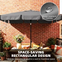 Outsunny Parasol rechthoekige balkonparasol met 3-voudige kanteling en draaimechanisme strandparasol met 8 ribben 183x122x222 cm donkergrijs(m-4)