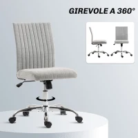 HOMCOM Sedia Ufficio Senza Braccioli con Altezza Regolabile e Seduta Girevole, Rivestimento in Tessuto, Grigio(m-7)