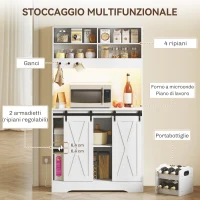 HOMCOM Credenza Cucina con Prese Elettriche, Luce LED, Portabottiglie e Ante Scorrevoli, 100x38x180 cm, Bianco(m-4)