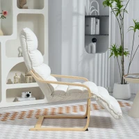 HOMCOM Butaca de Salón con Reposapiés Ajustable Tapizada en Terciopelo con Marco de Madera 67x93x105 cm Crema(m-9)