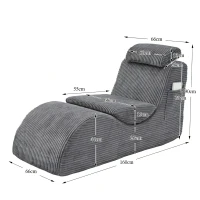 Moderner Freizeit-Sessel mit ergonomischer Rückenlehne, abnehmbarem Sitzkissen und Seitentasche, 160 x 66 x 90 cm, Dunkelgrau(m-3)