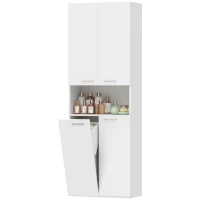 HOMCOM Armario de baño de 174 cm con cesto de ropa abatible y puertas de cierre suave, Blanco(m-6)