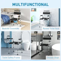 HOMCOM Folding non-slip adjustable-height commode chair, padded seat and armrests, 150 kg capacity, black(m-4)