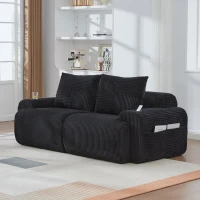 Modulares 2-Sitzer-Cordsofa, mit Getränkehalter und Seitentasche, 200 x 99 x 80 cm, Schwarz(m-2)