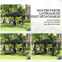 Outsunny Tonnelle de jardin 3 x 4 m, barnum de jardin, parois latérales en maille et 2 portes, pour fêtes et mariages, gris foncé(m-4)