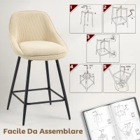 HOMCOM Set 2 Sgabelli Bar Girevoli con Schienale e Braccioli, Rivestimento in Velluto a Coste e Poggiapiedi, Beige(m-7)