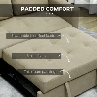 HOMCOM Loveseat Sofa Bed, Convertible Bed Settee with 2 Pillows, Side Pockets, Light Brown(m-6)