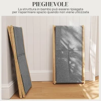 HOMCOM Cesto Portabiancheria Pieghevole 55L in Tessuto e Telaio in Bambù, Legno e Grigio(m-5)
