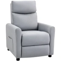 HOMCOM Poltrona Reclinabile 145° max in Tessuto Effetto Lino, Schiuma, Acciaio e Legno, 73x86x100 cm, Grigio Chiaro(m-1)