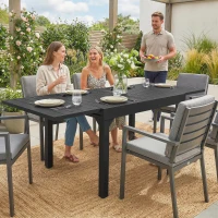 Outsunny Tuintafel Uitschuifbaar 80/160 x 80 cm Aluminium Eettafel voor 4-6 Personen, Rechthoekig met Lamellenblad(m-9)