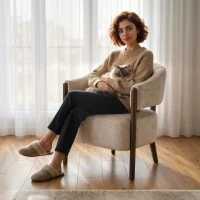 HOMCOM Poltrona da Camera Rivestita in Ciniglia con Struttura e Gambe in Legno Massello, Beige(m-9)