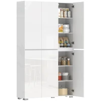 HOMCOM Aparador alto cocina armario de cocina de alto brillo 6 puertas con cierre suave estantes regulables blanco(m-7)