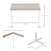 Outsunny Markiză de grădină de sine stătătoare cu braț pliat și manivelă, terasă, alb crem, 3x3 m(m-3)