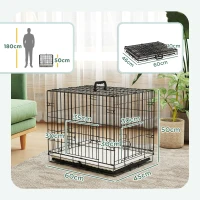 PawHut Foldable Dog Crate with Two Doors with Tray, Soft Cushion, for Extra Small Dogs, 60 x 40 x 50, Black(m-3)