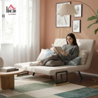 HOMCOM 4-in-1 Velvet-Feel Double Sofa Bed, with Pillows - Beige(m-9)