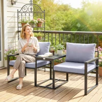 Outsunny Salon de jardin 3 pièces coussins 14cm et accoudoirs en composite bois-plastique 2 fauteuils et table d'appoint gris(m-10)