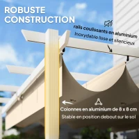Outsunny Pergola de Jardin avec Toit Rétractable, Gazebo Autoportant, Beige(m-5)