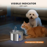 PawHut 2.5L Stainless Steel Cat Water Fountain for Drinking with Ultra-Silent Pump, Water-Level Window, 7 Filters(m-9)