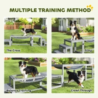 PawHut 3 Pieces Wooden Dog Agility Training Equipment with Soft Bridge, Pause Platform and Pet Stair for Outdoor, Grey(m-5)