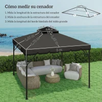 Outsunny Toldo de Recambio 3x3 m Solo Tela con Doble Techo y Drenaje, 300x300 cm, Gris Claro(m-3)
