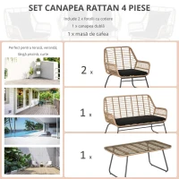Outsunny Set de canapele pentru veranda, din ratan, cu 4 piese, Natural(m-6)