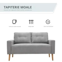 HOMCOM Canapea Compacta 2 Locuri Design Modern, Spate Matlasat, Gri(m-6)