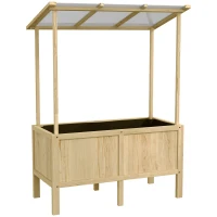 Outsunny Jardinieră înălțată cu acoperiș, orificii de drenaj, căptușeală din material nețesut, rezistentă la intemperii, lemn de brad, 110x60x152 cm(m-1)