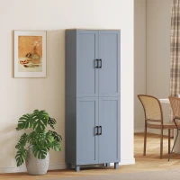 HOMCOM Freestanding Kitchen Cupboard, 4-Door Storage Cabinet with Adjustable Shelves, Modern Kitchen Pantry for Dining Room, 170cm, Grey Wood Effect(m-12)