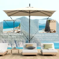 Outsunny Parasol déporté, parasol de jardin extérieur, Toile ajustable, 8 baleines, base en croix et manivelle, 2,5 x 2,5 m, kaki(m-4)