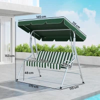 Outsunny Dondolo da giardino 3 posti con tetto inclinabile, 170x110x153 cm, Verde(m-3)