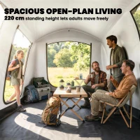 Outsunny Opblaasbare Tent voor 5-6 Personen - Snel Op te Zetten Buitentent met Pomp, Mesh Ramen en Luifel(m-5)