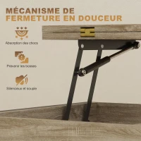 HOMCOM Table basse relevable et extensible, table de salon avec compartiment caché étagères ouvertes, 98x49x55cm, bois naturel(m-6)