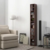 HOMCOM Rangements pour CD et DVD, étagère colonne de rangement, meuble de rangement avec 12 compartiments, capacité max. 204 CD, 21 x 20 x 175 cm, marron(m-9)